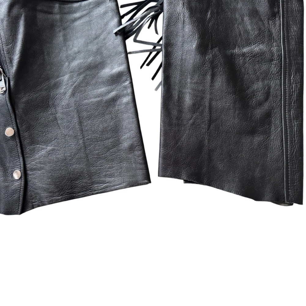 Vintage Chicago Blues Leather Fringe Motorcycle Biker Chaps Women’s XL Black - Picture 8 of 9